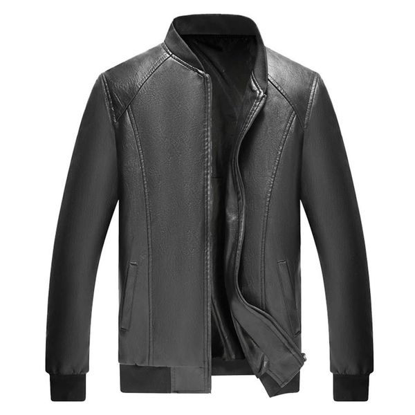 

spring and autumn youth leisure pu leather men's stand jacket baseball collar dad, Black
