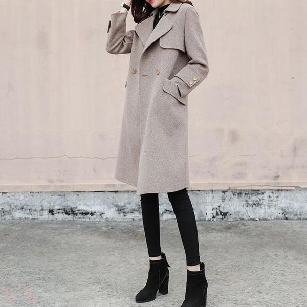 

autumn and winter woolen coat women's mid-length 2021 new korean style loose and popular british style woolen coat a158, Black