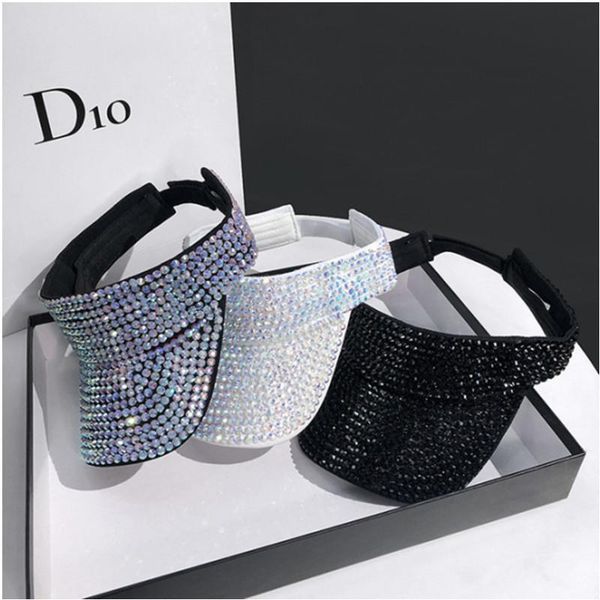 

wide brim hats hat empty with diamond men's and women's summer visor niche fashion sunscreen capless cap, Blue;gray