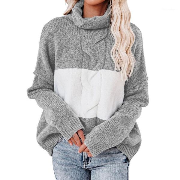 

women's sweaters fashion patchwork knitted sweater women autumn winter long sleeve turtleneck pullovers female casual loose clothing, White;black