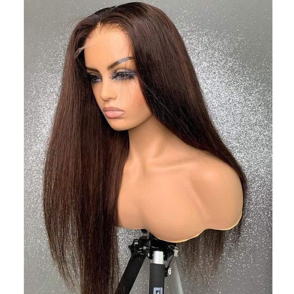 

lace wigs 180%density straight brown 26inch human hair 13x4/6 front for women with babyhair preplucked glueless can dye permed, Black;brown