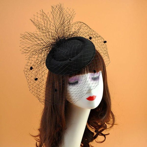 

hair accessories women felt fascinator hat er mesh fishnet veil small plush wave point decor clips wedding bridal cocktail headwear