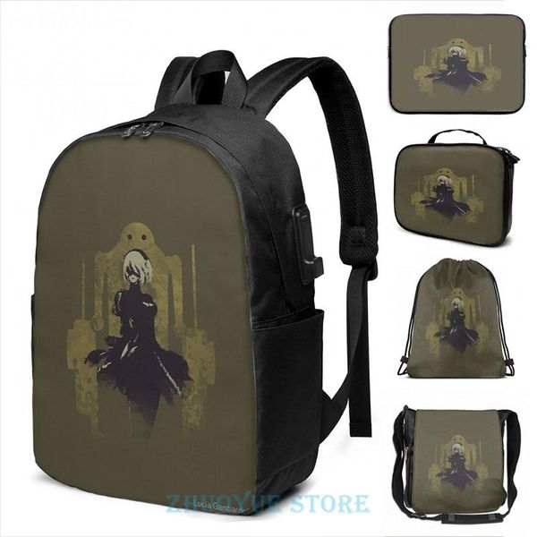 

backpack funny graphic print nier automata - [f]riendship usb charge men school bags women bag travel laptop