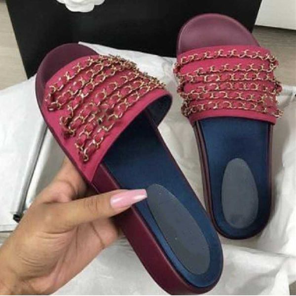 

slippers chain woman shoes mules leather sandals women flat nude slides ladies round toe zapatos de mujer 2021, Black