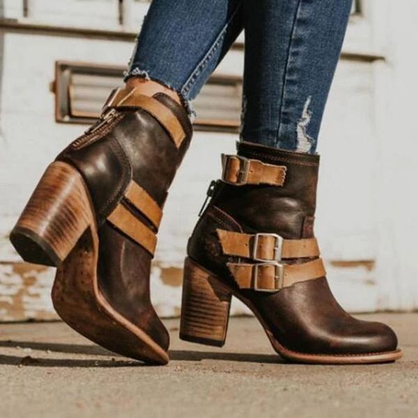 

boots vogue nice autumn women high heels shoes female rivet buckle ladies short leather ankle tide, Black