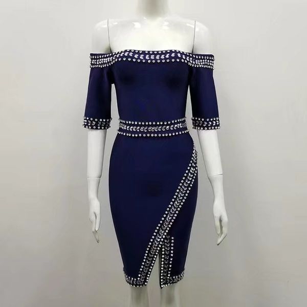 

blue bar neck beading half rayon bandage a party at night dressed as bodycon nz9z, White