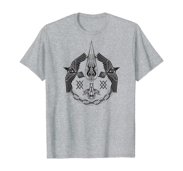 

gungnir odin's spear with huginn and muninn ravens t-shirt, White;black