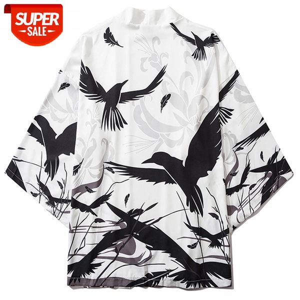 

group swallow print shirts 2020 summer japanese kimono jackets men hip hop loose streetwea open front coat kimono #lj9t, Black;brown