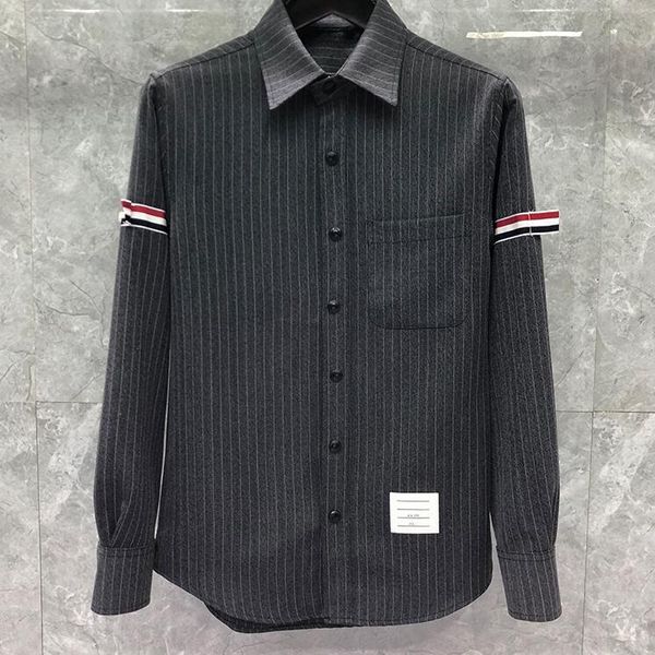 

men's casual shirts 2021 fashion brand men slim black long sleeve striped shirt turn down collar cotton solid clothing, White;black