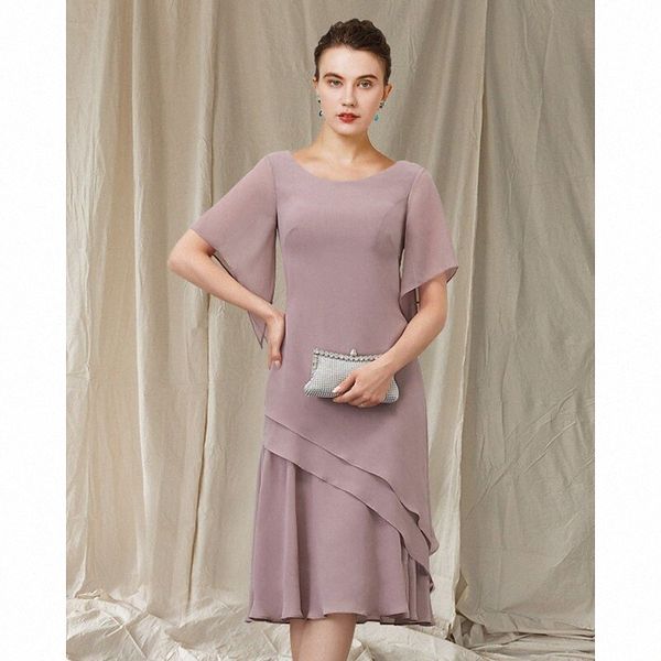 

sheath / column mother of the bride dress elegant jewel neck knee length chiffon short sleeve with ruffles 2022 q3sz#, White;black