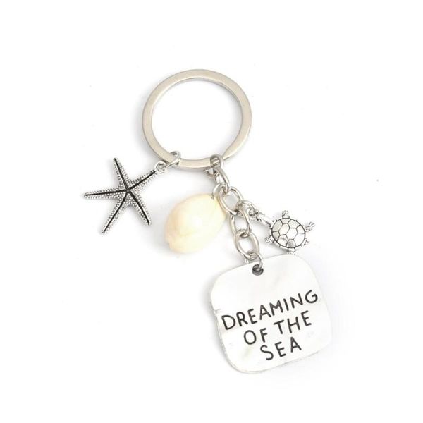 

keychains 8seasons fashion ocean jewelry keychain & keyring silver color white star fish shell tortoise message 8.2-12.2cm, 1 piece