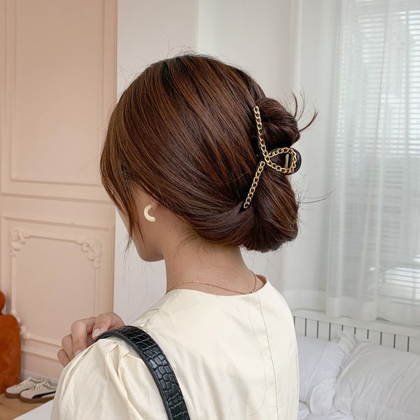 

barrettes hairpin chain side french back of the head grab japanese and korean shark clip headdress, Golden;silver