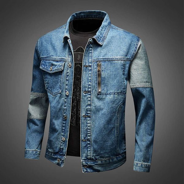 

ins men's coat fashion spring autumn stitching casual loose and handsome versatile work clothes denim jacketw, Black;brown