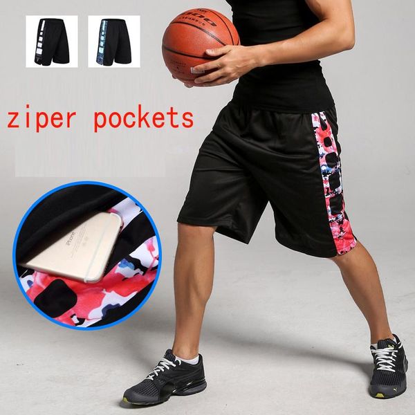 

reversible zipper pockets running shorts men sport basketball shorts double-way beach men, White;black