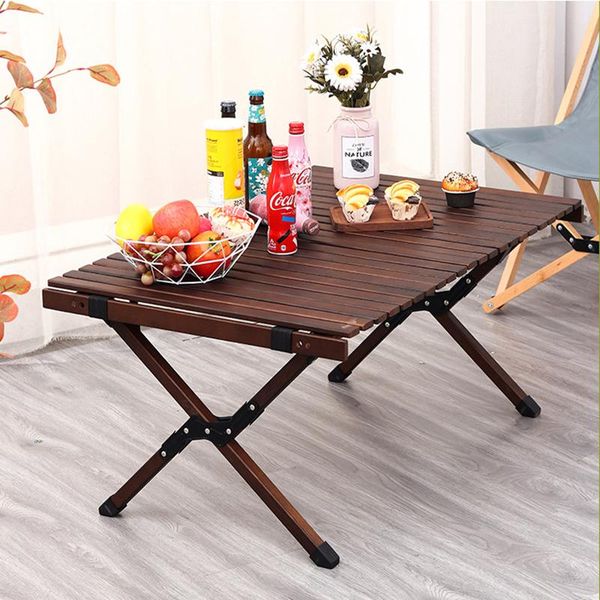 

camp furniture egg roll foldable wooden camping table home garden bbq party desk folding fishing hiking travel tables with storage bag