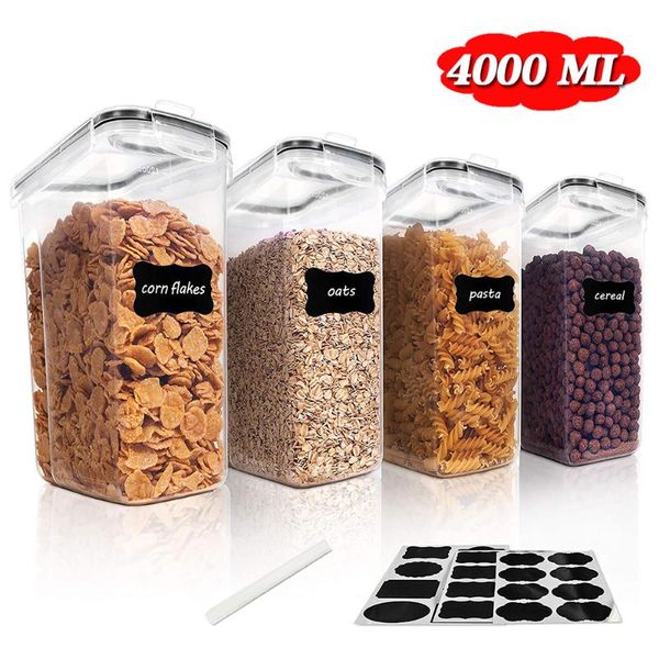 

storage bottles & jars 4pcs airtight food container plastic kitchen refrigerator for cereal noodle sugar flour baking supplies pantry organi