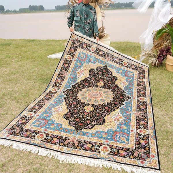 

carpets 6'x9' classical persian blue silk rug living room decorative carpet (zqg408a)