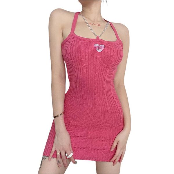 

women's swimwear ladies temperament short suspender skirt summer letter embroidery chain decoration sleeveless backless slim knitted dr, White;black