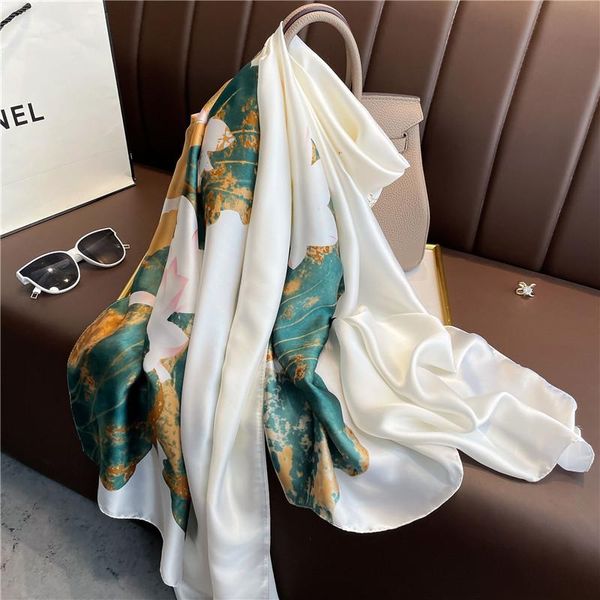 

scarves fashion printing women chiffon silk scarf long soft wrap simulation shawl ladies beach bandana 2021, Blue;gray