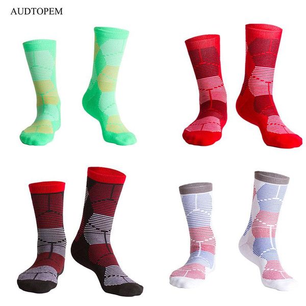

sports socks fashion professional running printing pattern stripe men ventilation, Black