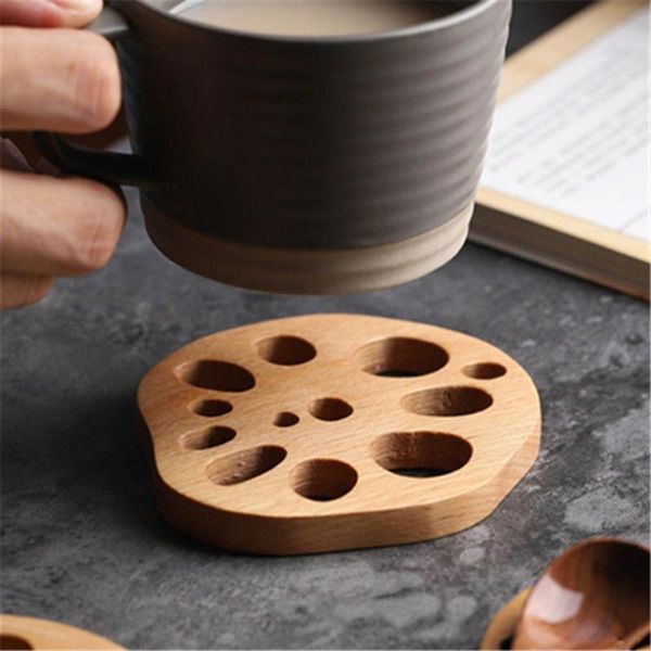 

mats & pads placemat wooden coasters kitchen accessories anti-scald mat coffee mug pad lotus root slice wood tea cup
