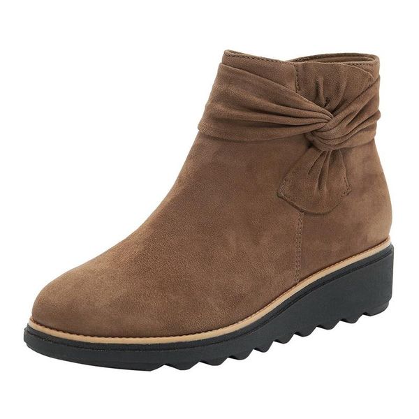 

boots 2021 woman mid heel wedges shoes autumn winter platform short side bowties ladies female footwear, Black