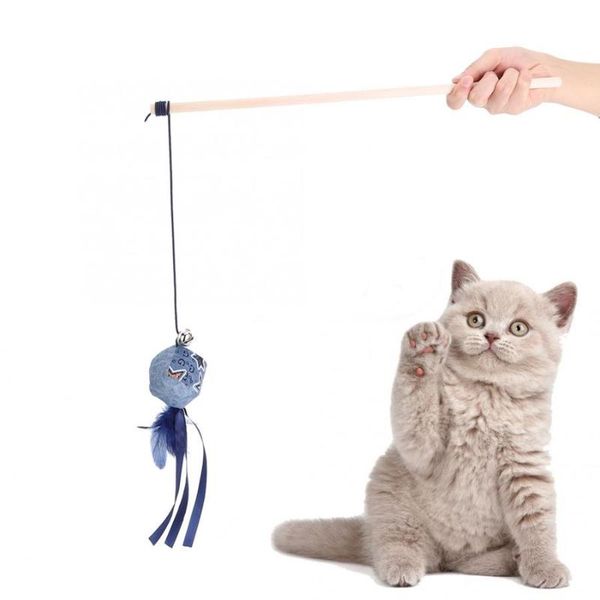

cat toys 3 pcs wood pet teaser dangler toy rod stick with feather bell interactive for pets cats kitten