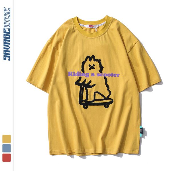 

ins cartoon embroidery round neck short sleeve t-shirt for men and women, White