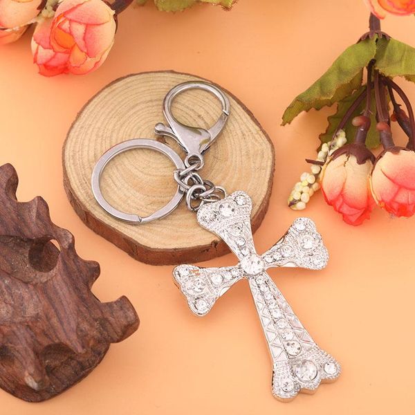 

keychains zircon cross style keychain fashion versatile jewelry cute shiny metal romantic female accessories fine bag pendant, Silver
