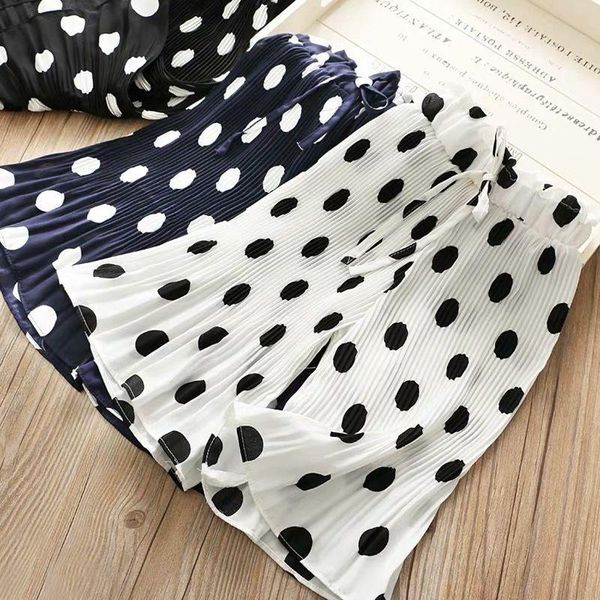 

shorts summer girls fashion wide leg pants 3-10 year polka dot print beach breathable chiffon kids children loose trousers, Black