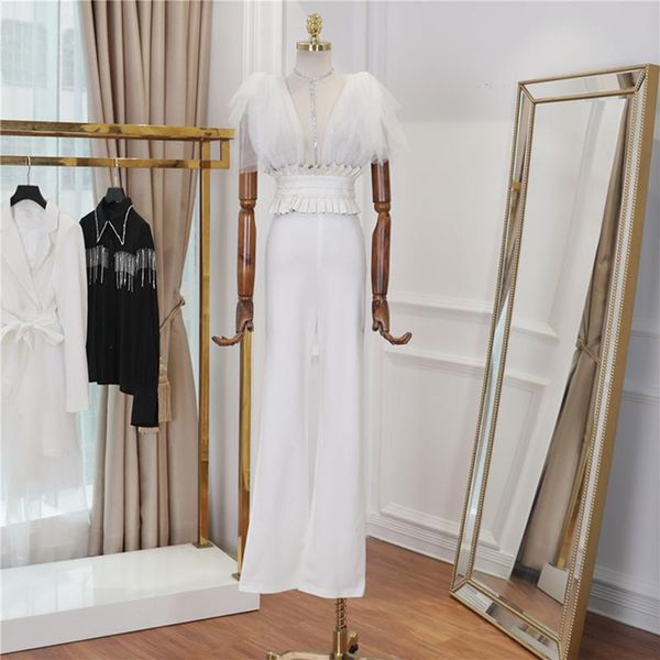 

women's jumpsuits & rompers high street 2021 stylish jumpsuit deep v gauze patchwork, Black;white