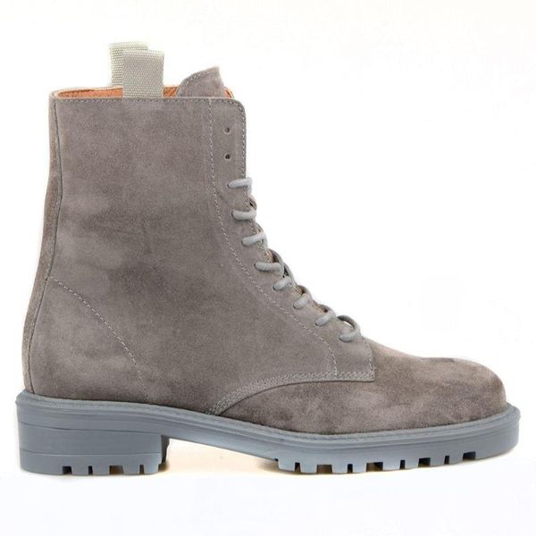 

boots footcourt- suede grey genuine leather women's military combat students ankle punk ladies shoes botas mujer, Black