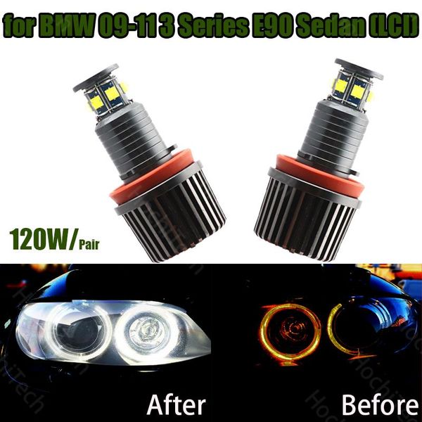 Faróis de carro High Power Canbus 120W 6000K White LED Angel Eye Anel Marcador para 2009-2011 3 Série E90 SEDAN (LCI) Super Bright