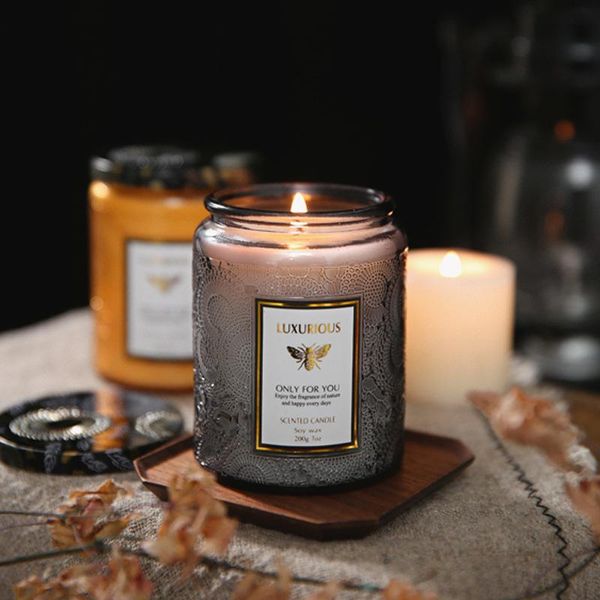 

200ml candle jar embossed glass creative candle smokeless handmade soy candles birthday party candles