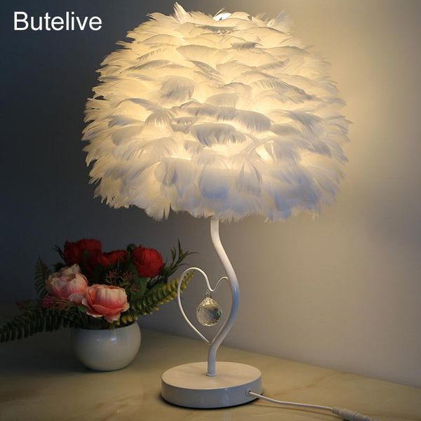 

crystal feather table lamp romantic bedside lamp desk for living room birthday valentine's day gift bedroom night light e27