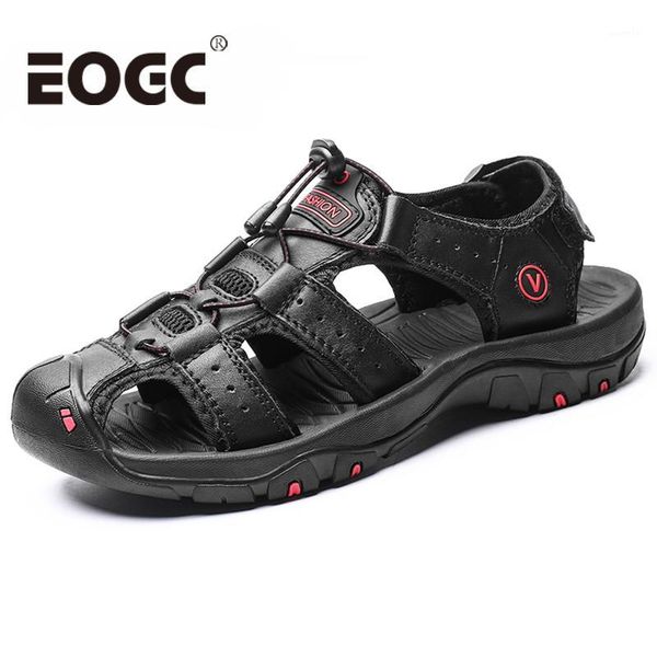 

sandals genuine leather men summer shoes soft beach fashion outdoor casual non-slip sneakers water1, Black