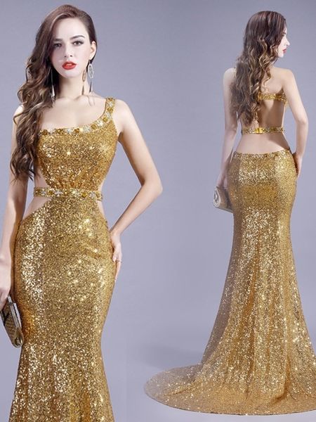

2021 new saudi arabic gold mermaid sequins long cross back prom es dubai turkish beading evening gowns bo0i, Black;red