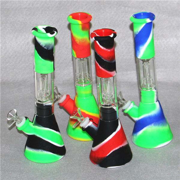 Silikon Bongs Nargile Percolators Büyük Düz Beher Cam Filtre Kase Kuvars Banger Için Duman El Borusu Dab Rig