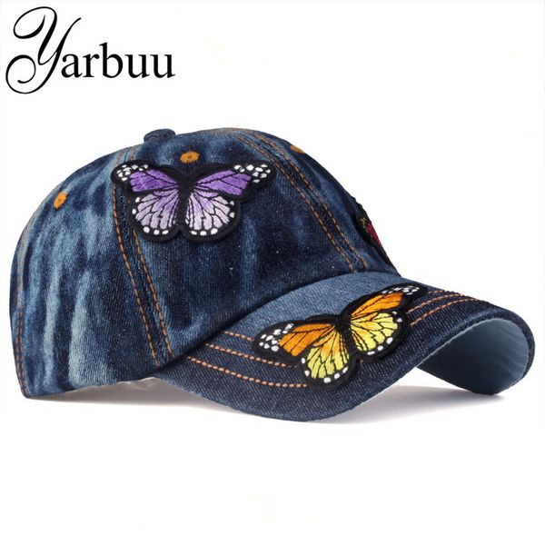 [YARBUU] Marka Beyzbol Şapkası Kadınlar Rahat Snapback Şapka Kelebek Yeni Moda Katı Kot Caps Yaz Sun Lady Denim Cap 210311