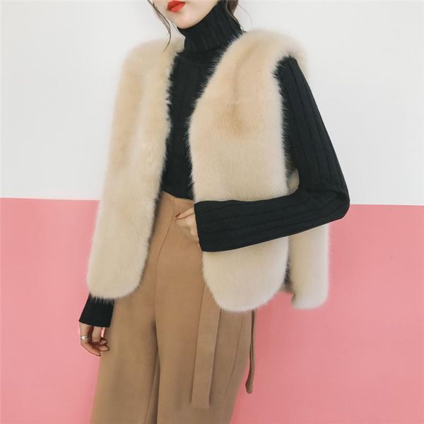 

women's vests plush vest fur coat womens fleece fourrure sans manches gilet femme short winter padded manteau waistcoat, Black;white