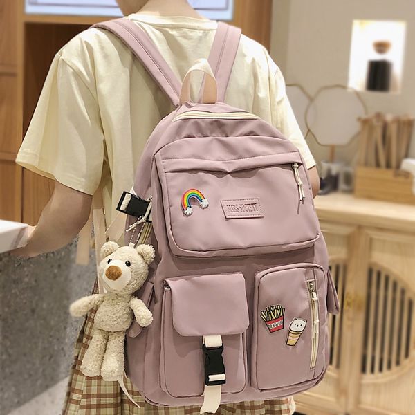 

dcimor multiple pocket waterproof nylon women backpack large capacity schoolbag for teenage girls travel bag lovely book mochila 210303