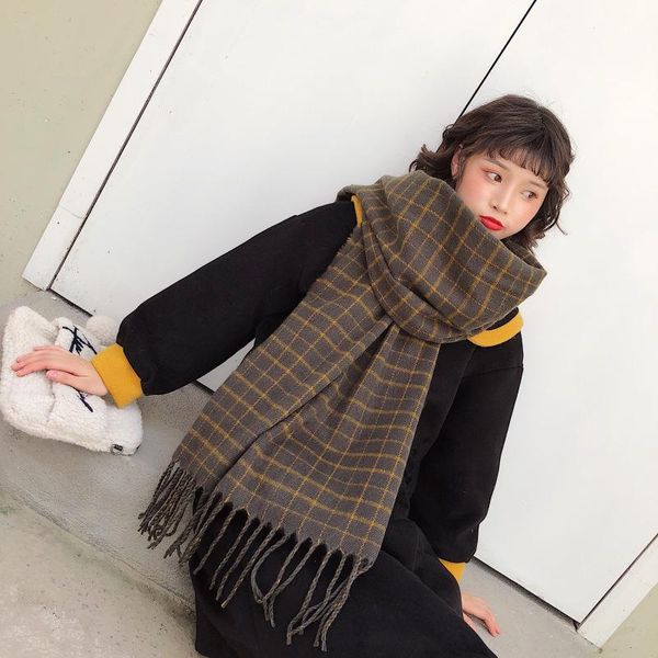 

scarves 2021 arrival fashion women autumn winter thick warm plaid tassel scarf comfortable soft travel fresh sweet holiday, Blue;gray