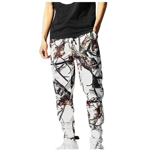 

men's pants 2021 pocket trousers fashion hiphop causal runnings printed drawstring sports loose long casual, Black