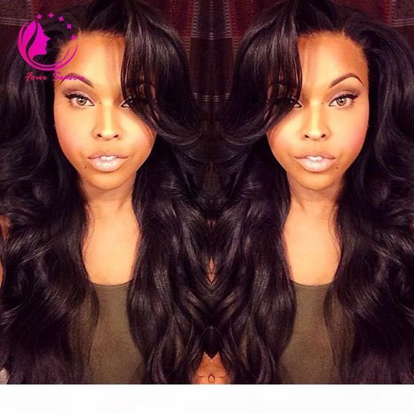 

8a body wave full lace & front lace wigs with baby hair virgin peruvian human hair wavy wigs density 130% for black women, Black;brown