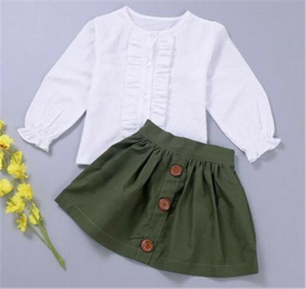 

2pcs toddler kids baby girl clothes sets 1 5y white long sleeve t shirt green skirts autumn outfit