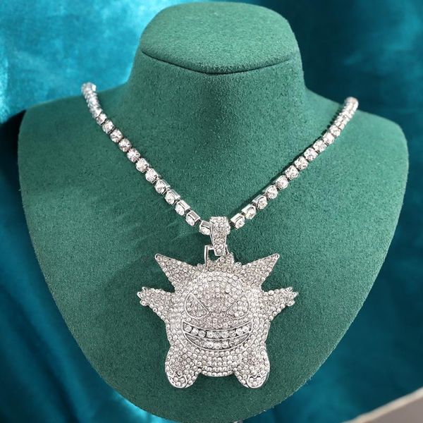 

chains luxury rhinestone ghost pendant necklace for women men gothic crystal tennis chain choker 2021 fashion jewelry gift, Silver