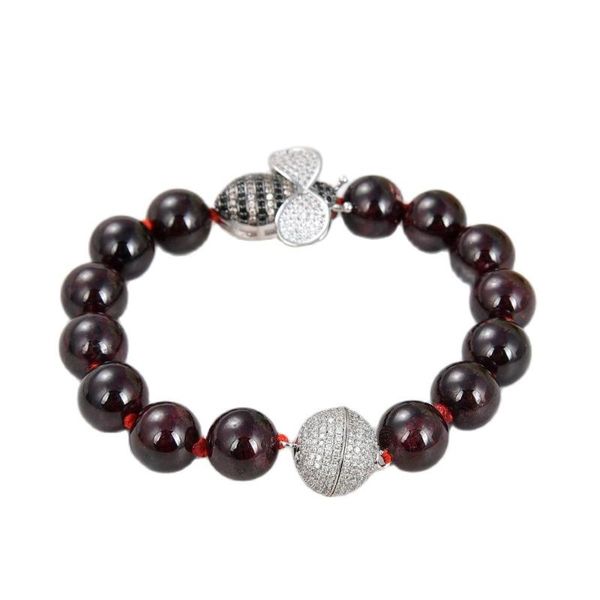 

beaded, strands jk 8'' natural round garnet bracelet cubic zirconia pave bee connector cute for women, Black