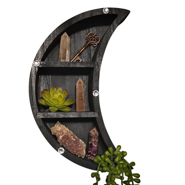 

2pcs wooden moon shelf wall hanging rustic display rack essential oil easy install bedroom home decor living room sundries #734