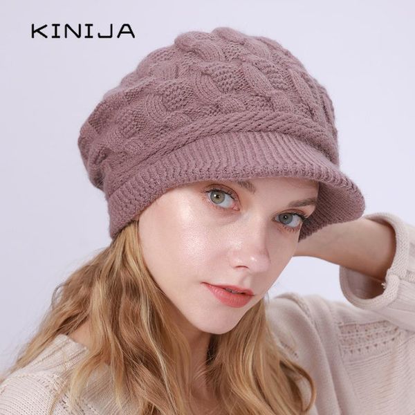 

berets beret hat winter women plush warm wool 8-shaped twist hats autumn female knitted thicken fashion duck tongue cap beanies, Blue;gray