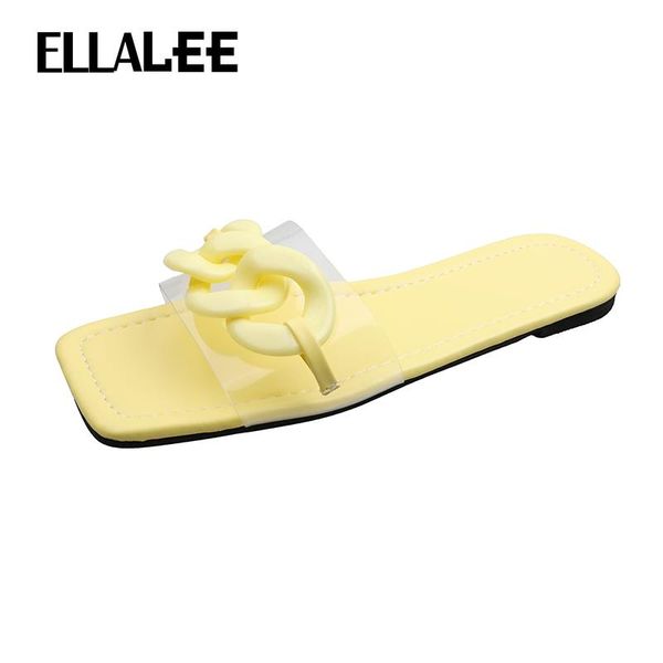 

slippers ellalee women's summer color chain design shallow cool female shoes handmade beach style casual woman flats, Black